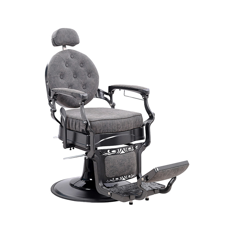 HZ8799M Hydraulické retro kadeřnické křeslo se čtvercovým polštářem v šedé barvě